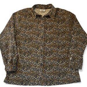 Vintage ERENA Leopard Print Button Down Top Stretchy Blouse XL